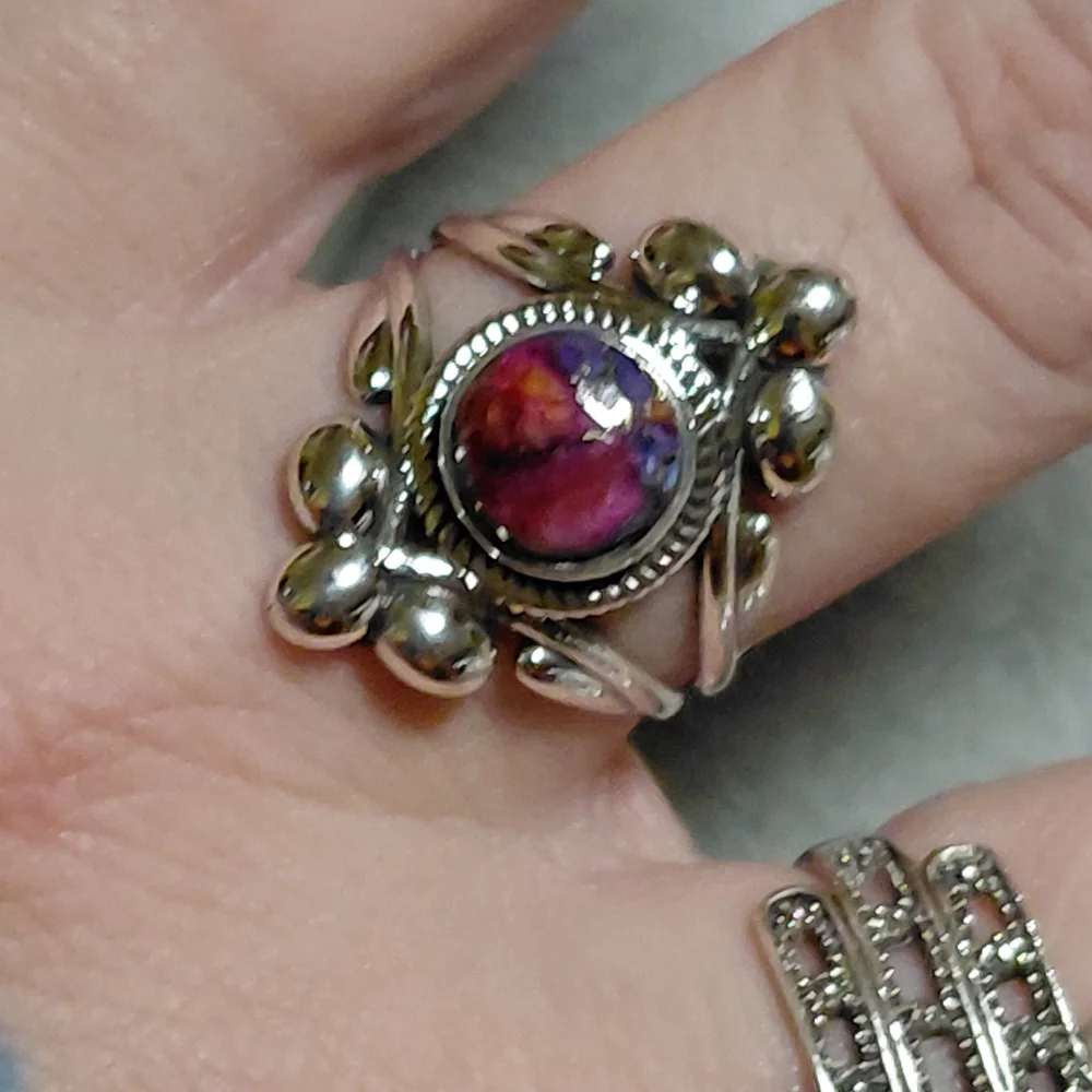 Pink Dahlia Turquoise Vintage Style Sterling Silver Ring Size 9.5